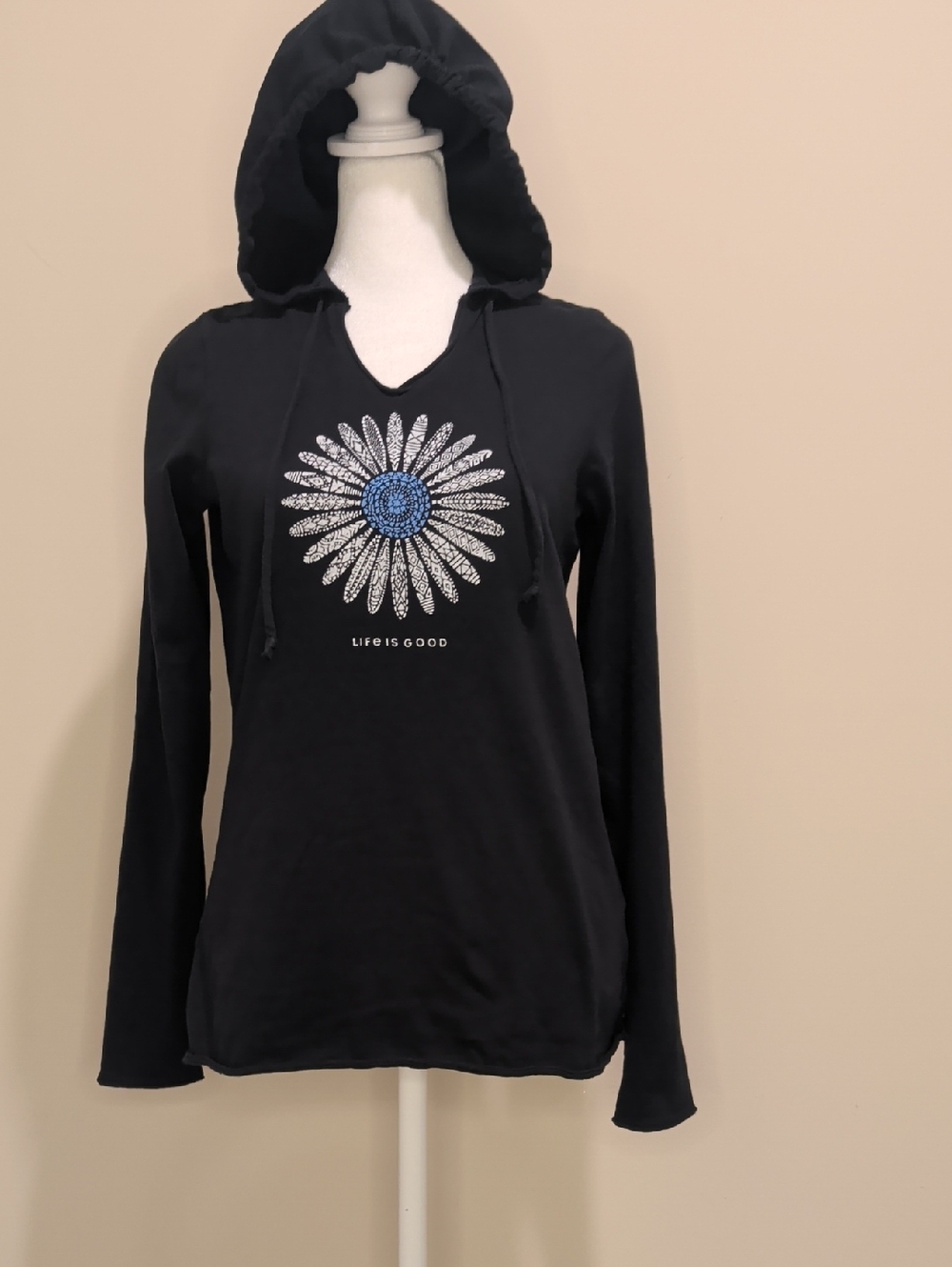 Life is Good Black Daisy Hooded Long-Sleeve Top